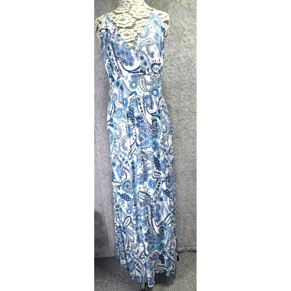Liberty Love Dress Women Large Blue Purple Maxi Floral Festival V Neck Open Back